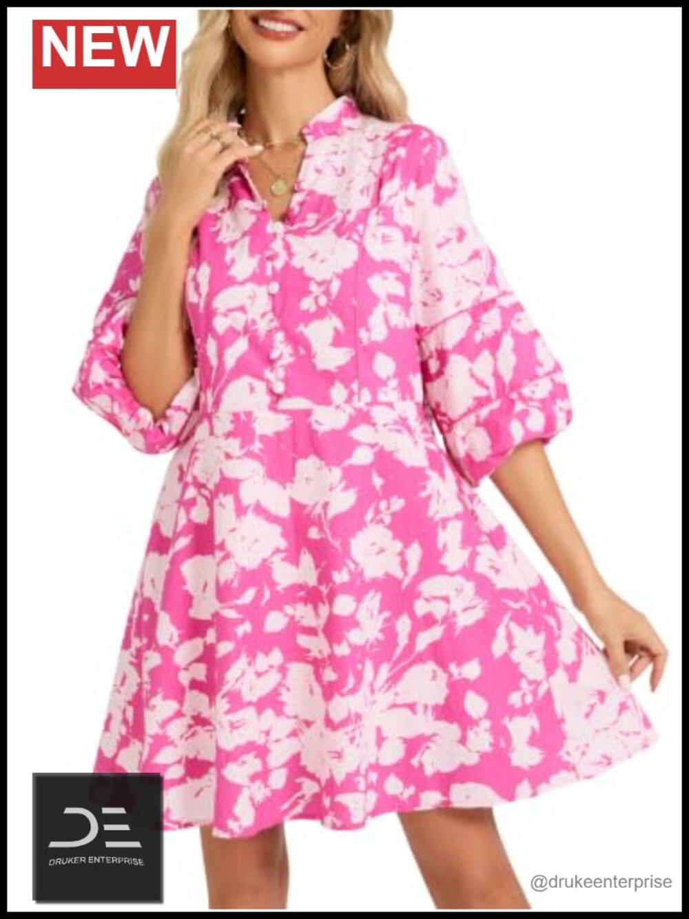 Cotton Floral Mini Dress Puff Sleeve A-Line Pockets
